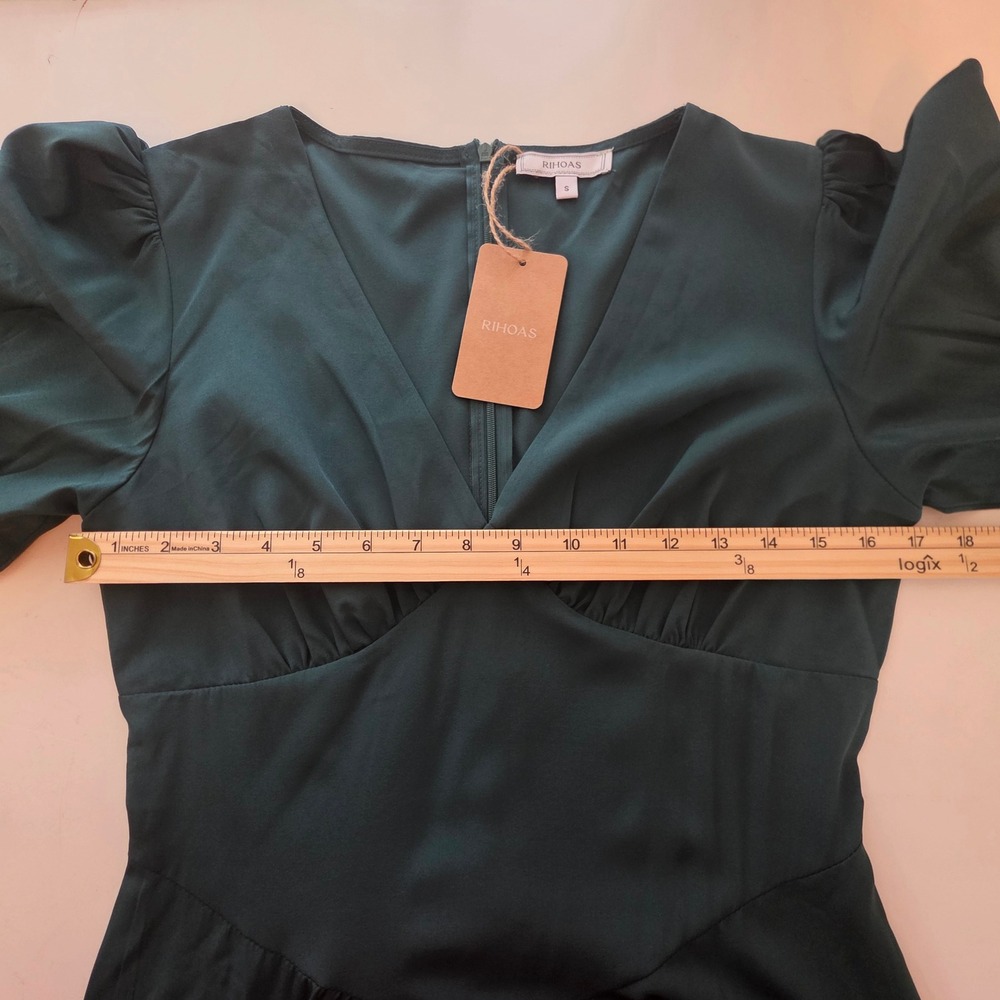 RIHOAS Dress NWT Satin Green Long Midi Sorority Wedding Autumn Homecoming Small - Picture 7 of 12